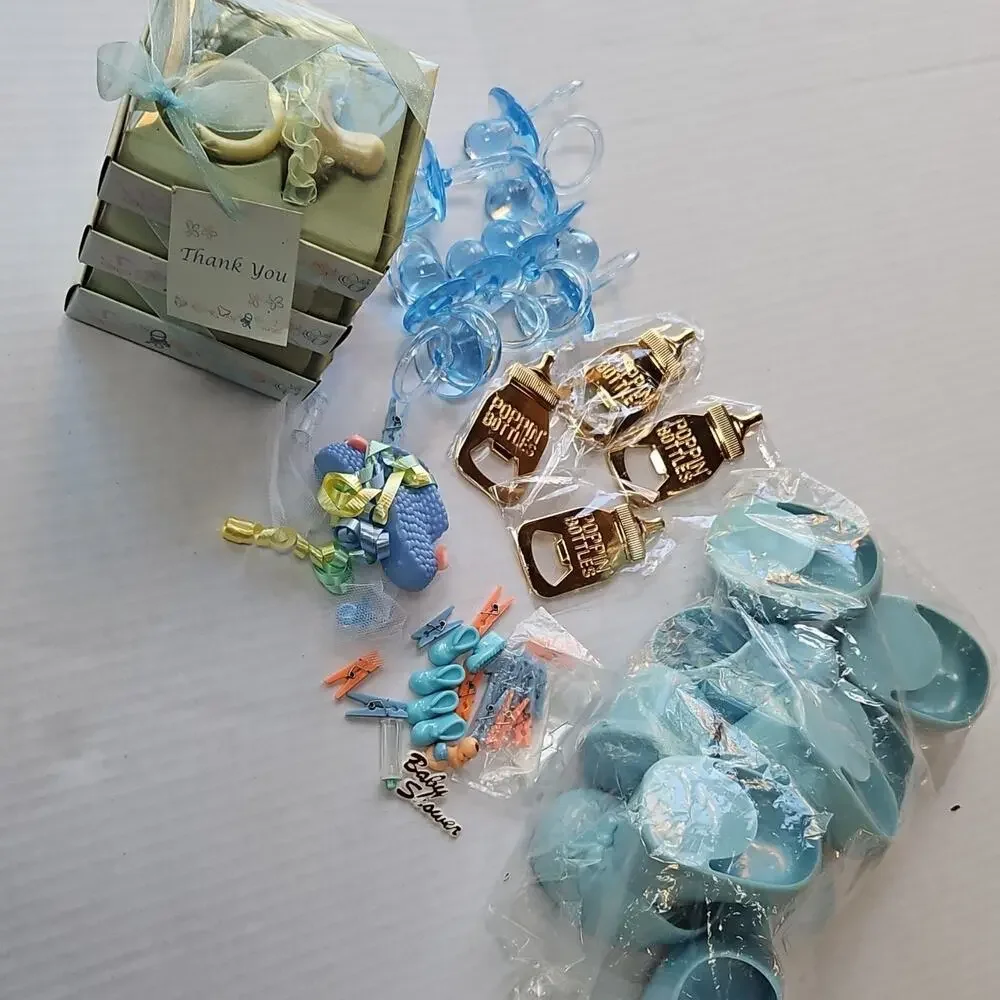 Baby Shower Favors Set - Decorative Pacifiers, Bottles, Shoes, Boy,BlueTheme